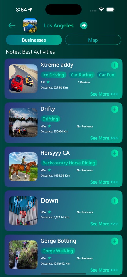 Exad app portfolio flow with share-ready adventure entries